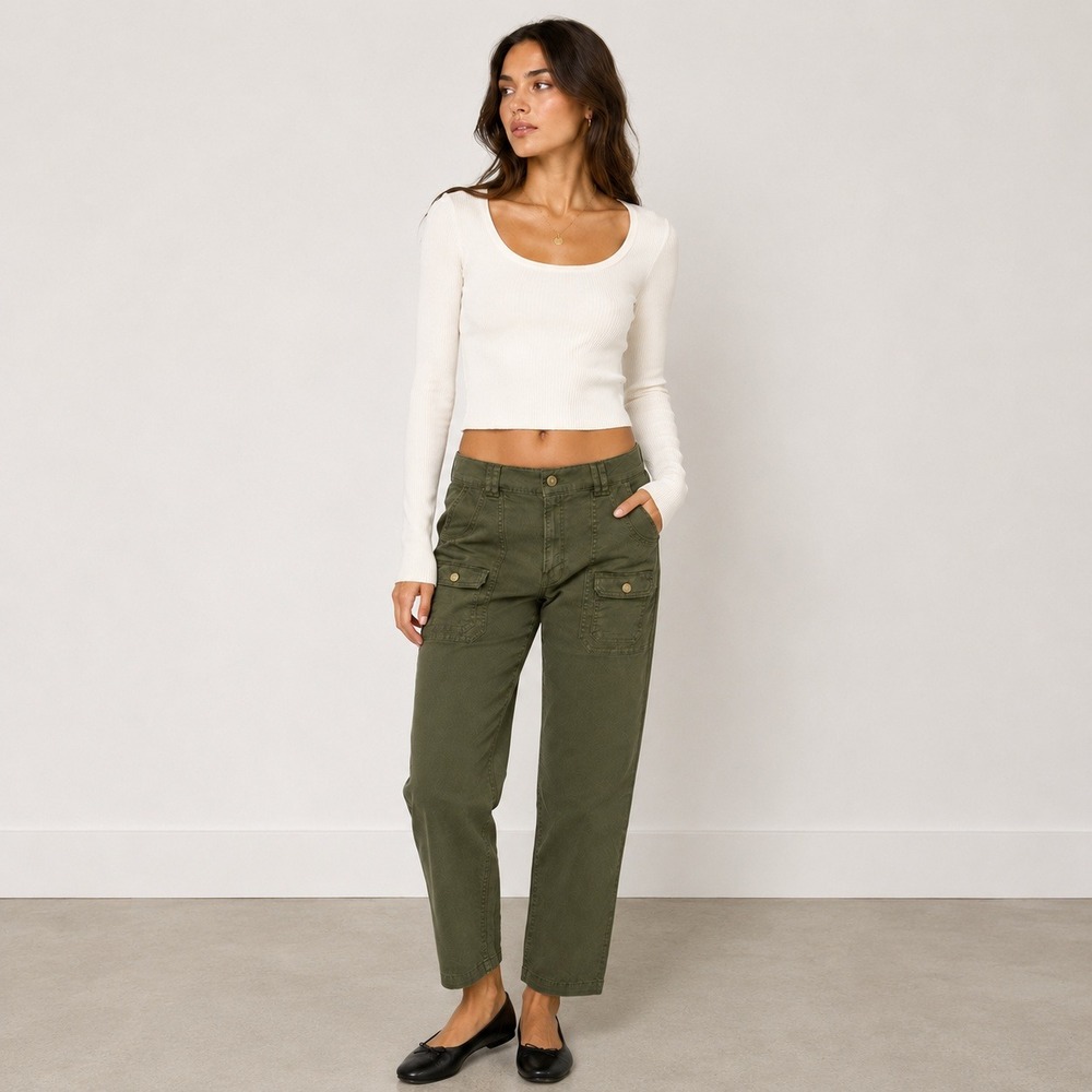 FRAME Utilityโ Pocket Straight Leg Pants Size 29 Green High Rise Cotton Like New